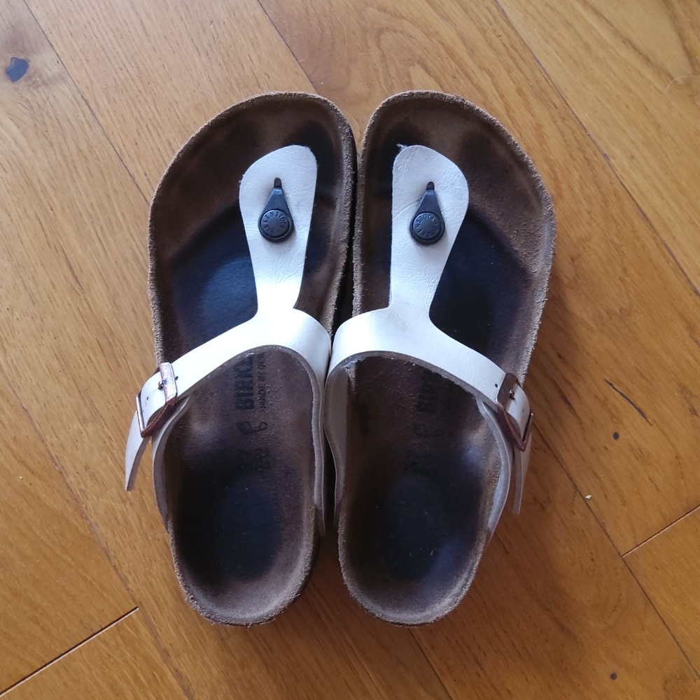 Birkenstock White and Brown Sandals
